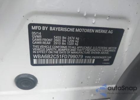 2015 BMW 650I Gran Coupe from USA, damaged, VIN WBA6B2C51FD799079